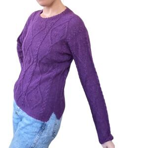 La Vicunita Womens S 100% Baby Alpaca Cable Knit Purple Sweater